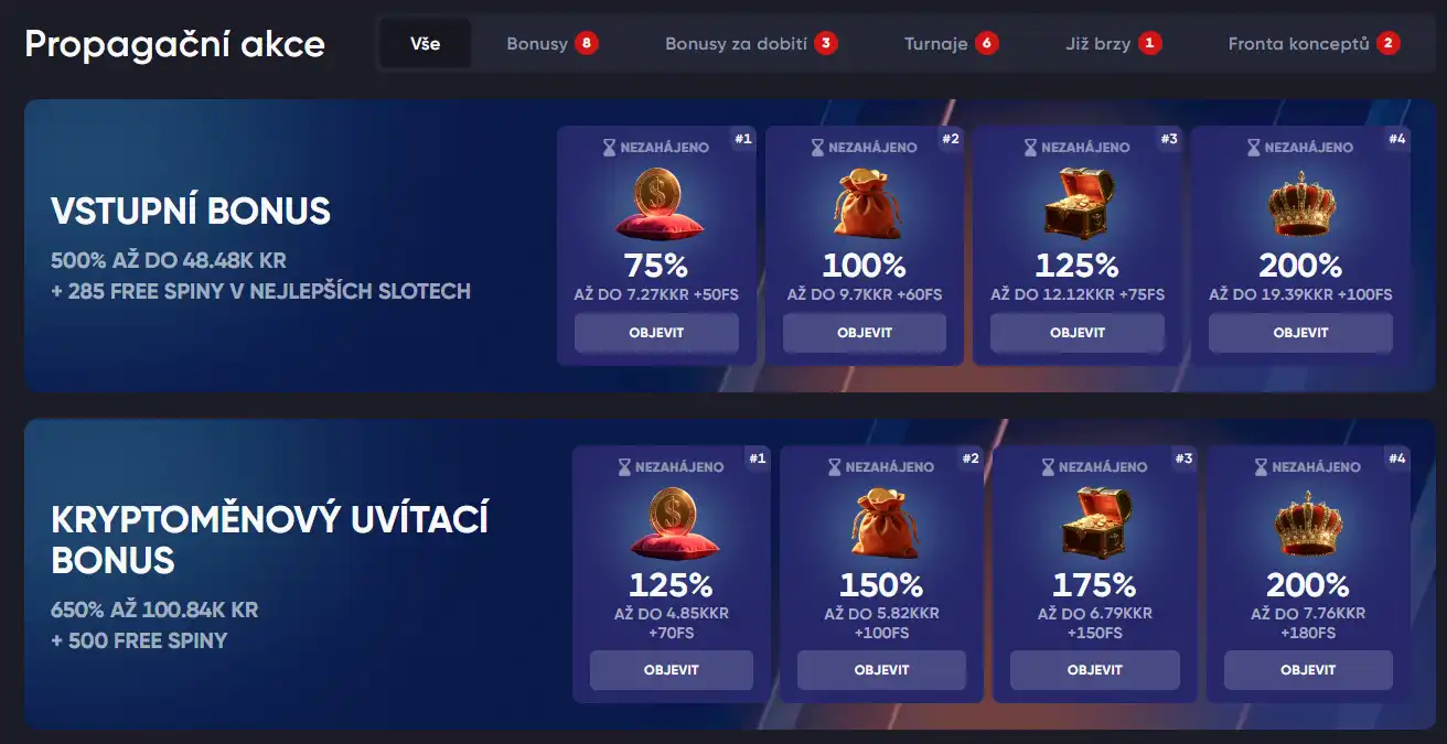 Česká stránka promoakcí Spinarium s přehledem bonusové nabídky